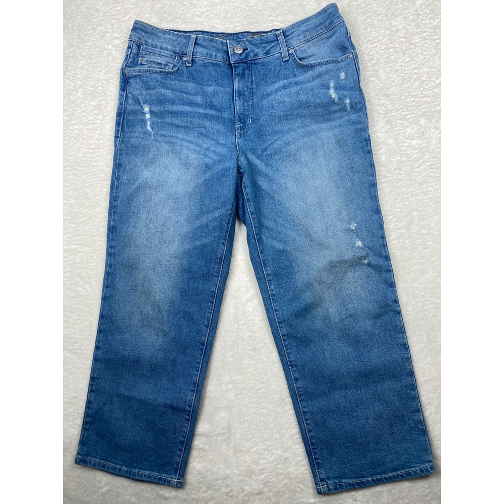 Seven7 Women Size 14W Tower Straight Distressed Blue Wash Denim Jeans